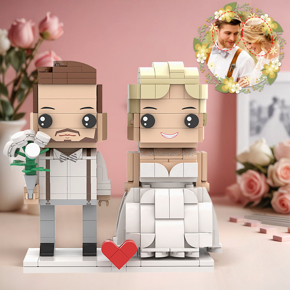 Classic Wedding Couple Outfit With With A Bouquet Brick Figures Personalized Head Brick Figures Small Particle Block for Husband And Wife