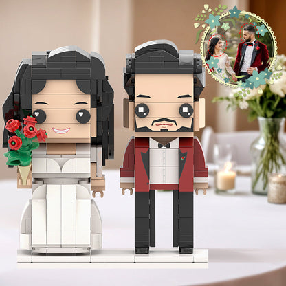 Smoking Hot Red Suit And Perfect White Wedding Dress Couple Brick Figures Personalized Head Brick Figures DIY for Wedding Anniversary Souvenir