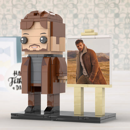 Full Body Customizable 1 Person Cool Young Daddy In Long Brown Coat Custom Brick with Frame Figures Small Particle Block Toy Brick Me Figures For Father's Day