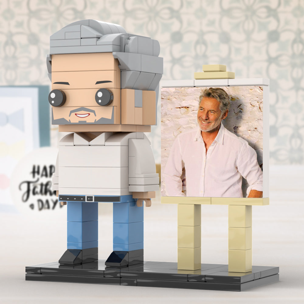 Full Body Customizable 1 Person Daddy With Classic White Shirt And Jeans Custom Brick with Frame Figures Small Particle Block Toy Brick Me Figures For Father's Day