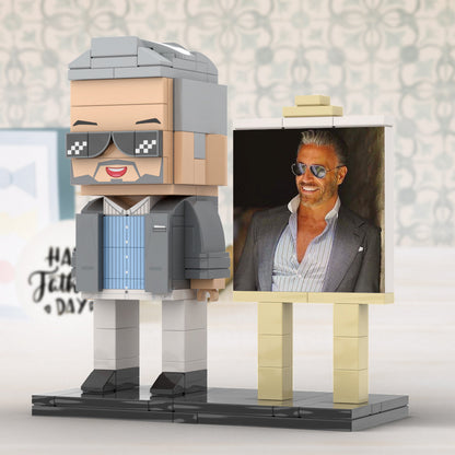 Full Body Customizable 1 Person Cool Daddy In Grey Suit With Sunglasses Custom Brick with Frame Figures Small Particle Block Toy Brick Me Figures For Father's Day