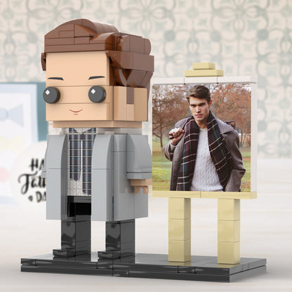 Full Body Customizable 1 Person Stylish Young Daddy With Scarf Custom Brick with Frame Figures Small Particle Block Toy Brick Me Figures For Father's Day