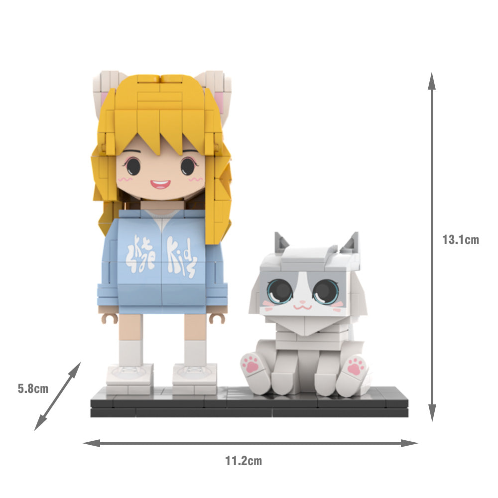 Persaonalized Cute Brick Figures with Cat Full Body Customizable Cute Brick Figures Small Particle Block Toy